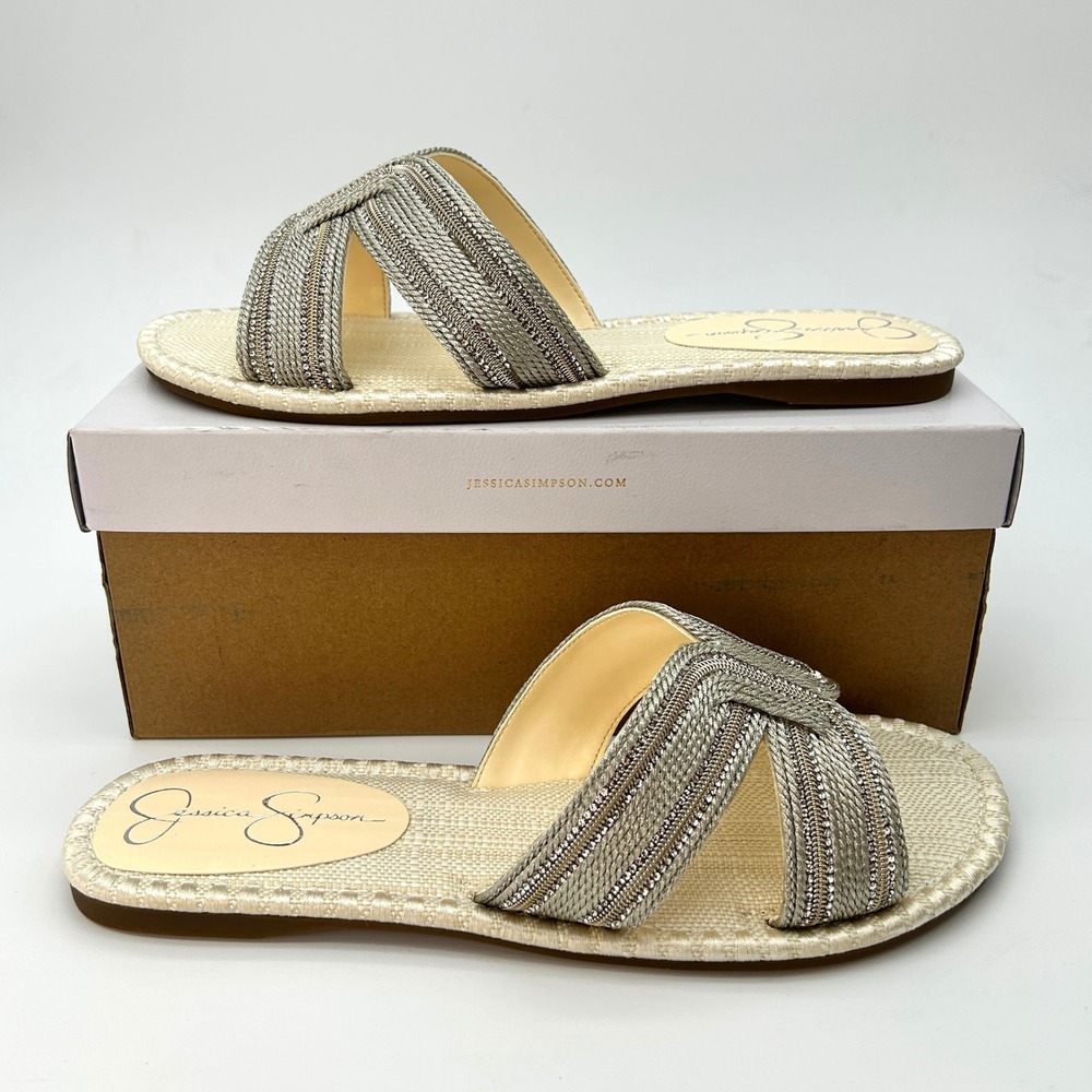 Braided Womens Slide Sandals Jessica Simpson Blesyn Size 11 Cream Rhinestone NEW